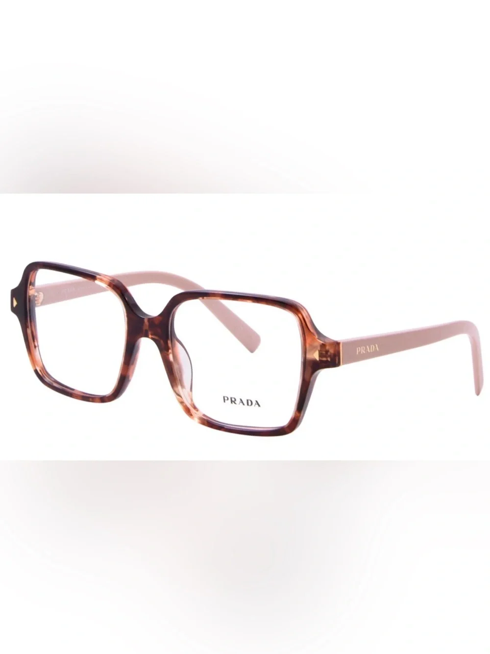 Prada Tortoise Front with Pink Temples Square Optical Glasses